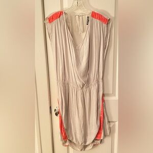 Express champagne colored with pink lace midi dress, size L.